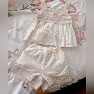 ZARA Kids, Cream Crochet Trim Toddler Matching Outfit. Size 3t